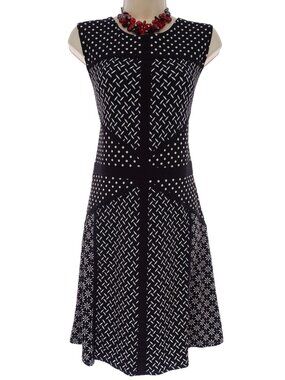 Taylor Black & White Mixed Print Sleeveless Dress Size 8 Spring Summer Stretch